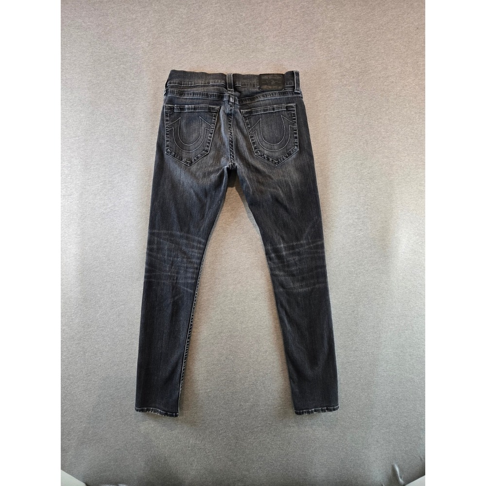 True Religion Rocco Jeans Mens 33x33 Charcoal Relaxed Skinny Whiskering Stretch